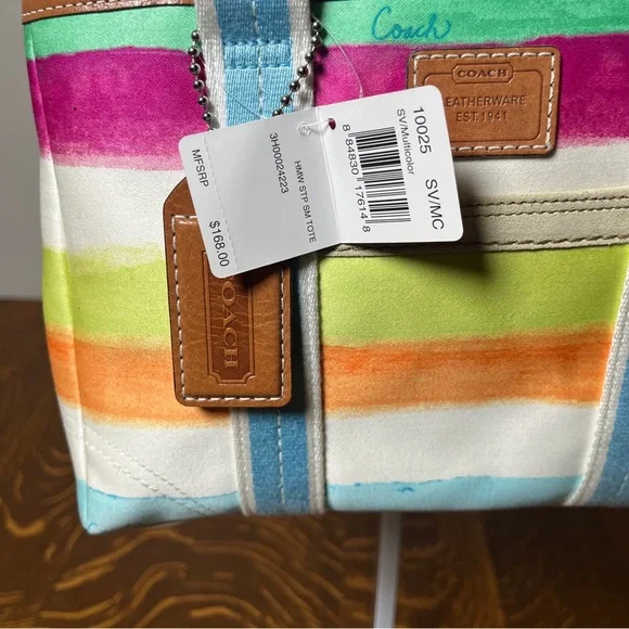 Coach New With Tags Y2K Hampton Watercolor Striped Small Tote Satchel - Picture 2 of 7